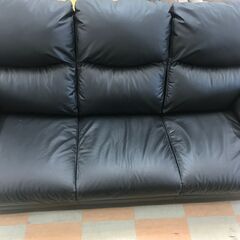 【ジャングルジャングル石川金沢店】  ソファー3人用 合皮/ブラック W196×D80×H83 クリーニング済み												の画像