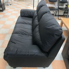 【ジャングルジャングル石川金沢店】  ソファー3人用 合皮/ブラック W196×D80×H83 クリーニング済み												の画像