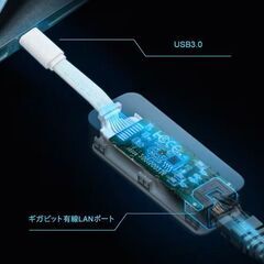 【新品】USB ギガビット有線LANアダプター（中古フラットLANケーブル4.2m付）の画像