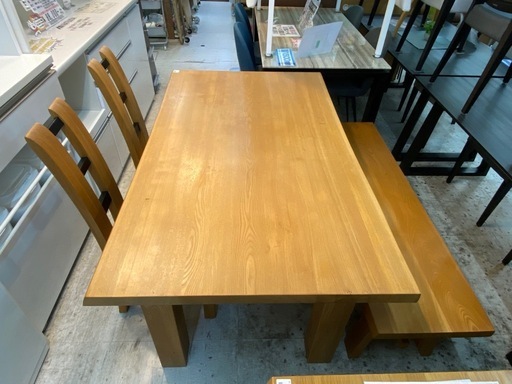 【愛品館 江戸川店 】天然木 ベンチダイニングテーブル4点セット 