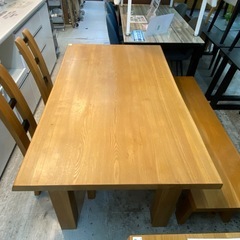 【愛品館 江戸川店 】天然木 ベンチダイニングテーブル4点セット の画像