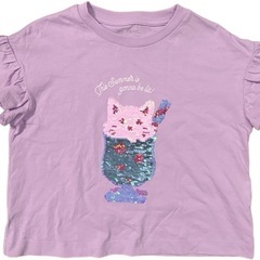 110cm スパンコール半袖Tシャツ2枚セット　アイスクリーム　ピンク　パープルの画像