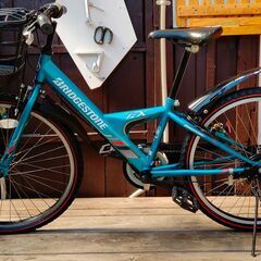 加古川　ソトのマ　子供用自転車　ブリヂストン　EX　6段変速　青色　24インチ　中古　簡易整備済品の画像