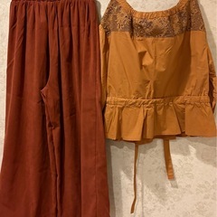 🍁【秋の上品フェミニンコーデ2点セット】mystic レーストップス×GRL マット素材パンツの画像