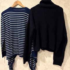 ❄️【あったか可愛い2点セット】GRLネイビータートルニット×授乳対応マタニティカーディガンの画像