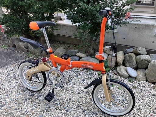 665、【美品】折りたたみ自転車16インチ橙茶