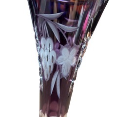 【美品】クリスタルドナウ 紫被切子 フラワーベース 花瓶　カメイガラスの画像
