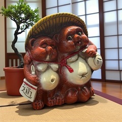 たぬき　置物　常滑焼　狸　タヌキ　夫婦狸 商売繁盛の画像