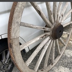  ★ レトロ 大八車 ① 車輪 荷車 木製 鉄輪 直径103cm アンティーク オブジェガーデニングの画像
