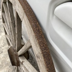  ★ レトロ 大八車 ① 車輪 荷車 木製 鉄輪 直径103cm アンティーク オブジェガーデニングの画像