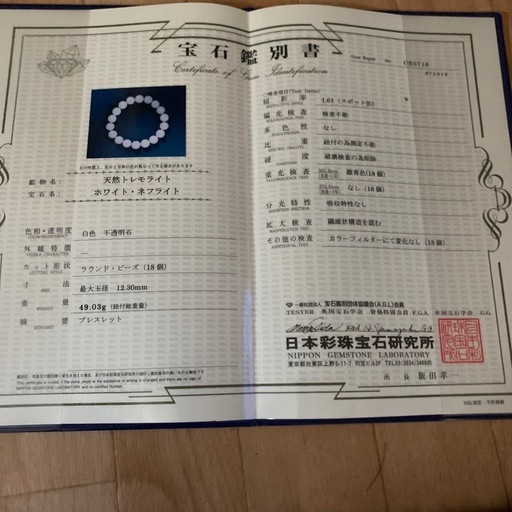 最高級SAランク
和田ホータンブレスレット12ミリ白翡翠 宝石鑑別書付き