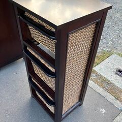 メーカー不明◆3段チェスト 収納棚 アジアン 収納 棚 カゴ 籐 ラタンの画像
