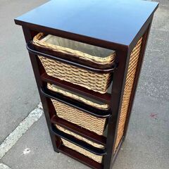 メーカー不明◆3段チェスト 収納棚 アジアン 収納 棚 カゴ 籐 ラタンの画像