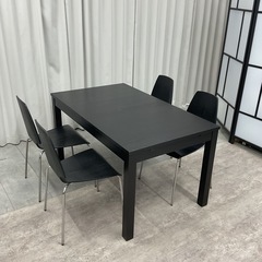 KJ-2【新入荷　リサイクル品】IKEA 伸長式天板　ダイニング5点セット　黒の画像