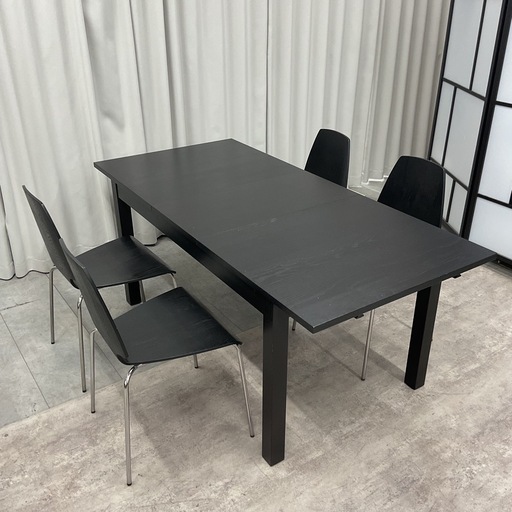 KJ-2【新入荷　リサイクル品】IKEA 伸長式天板　ダイニング5点セット　黒