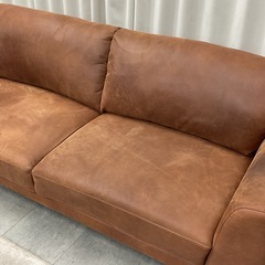 KJ-3【新入荷　リサイクル品】リラックスフォーム　ロンバルディア　レザーテックス　3シーターソファ　ブラウンの画像
