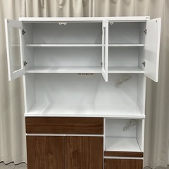 KJ-5【新入荷　アウトレット品】バーゲン　エナメル塗装　オープンキッチンボード　白×ブラウンの画像