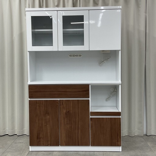 KJ-5【新入荷　アウトレット品】バーゲン　エナメル塗装　オープンキッチンボード　白×ブラウン