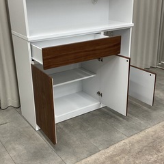 KJ-5【新入荷　アウトレット品】バーゲン　エナメル塗装　オープンキッチンボード　白×ブラウンの画像