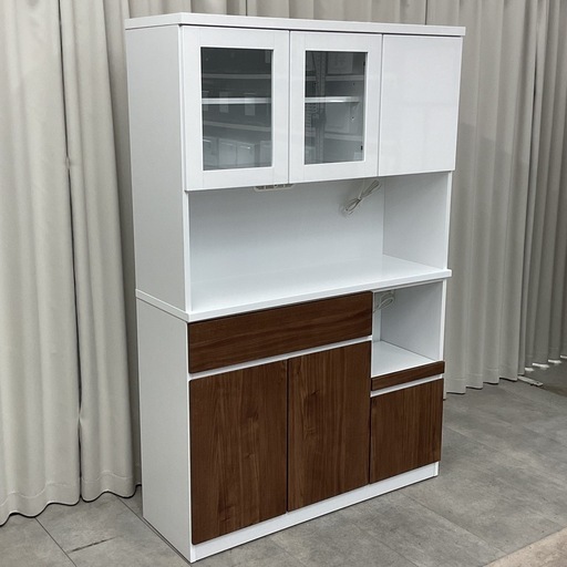 KJ-5【新入荷　アウトレット品】バーゲン　エナメル塗装　オープンキッチンボード　白×ブラウン