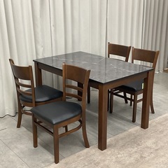 KJ-6【新入荷　アウトレット品】ルビーBK ダイニング5点セット　マーブルストーン調の画像