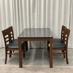 KJ-6【新入荷　アウトレット品】ルビーBK ダイニング5点セット　マーブルストーン調の画像