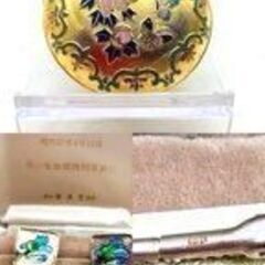 【❗️✨ヴィンテージ✨❗️】 銀製カフス＆タイピン 七宝焼風工芸 香合＋展示会記念飾りセットの画像