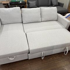 札幌 東区 ニトリ カウチソファベッド ノワール2 GY/グレー 三人掛け 収納付き セミダブル 布 カウチ左右組み換え可能 Ｓ型スプリングの画像