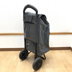 stp-3443　ショッピングキャリー　ブラック×水玉　ビニール　保冷ショッピングカート　黒　買い物　キャリーカート　折りたたみ　2輪の画像