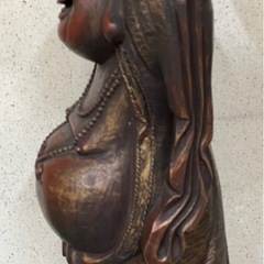 布袋様木彫りの置物 オブジェの画像