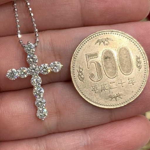 Pt900 pt850 ダイヤクロス　ネックレス　2ct　7.6g 約45cm