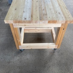 作業台木製DIY4輪ブレーキ付き幅85センチ長さ190センチの画像