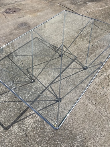 ローテーブル　オシャレ家具　シルバー　ミッドセンチュリー　スペースエイジ　ガラステーブル　センターテーブル　【105×70高40】