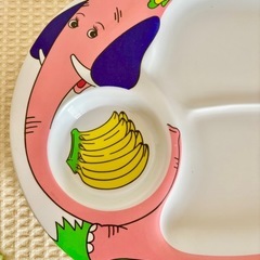 ピンクの象のイラスト付き子供用プレート　お子様ランチプレートの画像