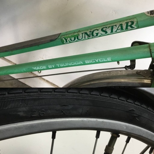 A-169　△ 岐阜発/ TSUNODA/ ツノダ/ レトロ自転車/ young star/ 26インチ/ ロッドブレーキ/ タイヤひび割れあり/ 現状品/ R6.10/31 △