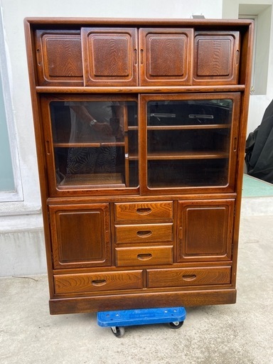 茶 箪笥 欅 ケヤキ 水屋 茶棚 食器棚 和家具 収納家具 飾り棚