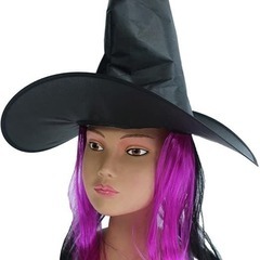 魔女 帽子 ウィッグ付き ハロウィン 仮装 コスプレ 子ども ハット 紫の画像