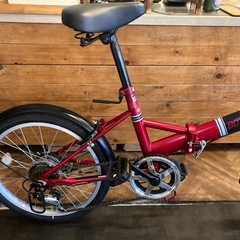 【チェーン新品！】ライト・鍵付き　6段変速　20インチ折りたたみ自転車　レッドの画像