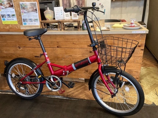 【チェーン新品！】ライト・鍵付き　6段変速　20インチ折りたたみ自転車　レッド