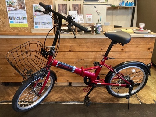 【チェーン新品！】ライト・鍵付き　6段変速　20インチ折りたたみ自転車　レッド