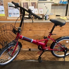 【チェーン新品！】ライト・鍵付き　6段変速　20インチ折りたたみ自転車　レッドの画像