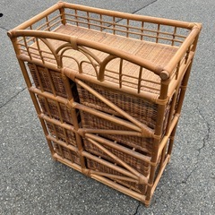 ラタン　収納家具　昭和レトロ　収納棚　4段　四段【70×36.5高98.5】の画像