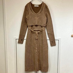 注意事項あり ◆ PUBLIC TOKYO ベロアレイヤードニットワンピの画像