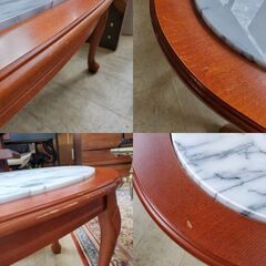 大理石天板 猫脚 センターテーブル リビングテーブル オーバル 楕円形◆幅100㎝×奥行53㎝×高さ43㎝ 検) ロイズ アンティークス★近隣配送無料 買取帝国 朝霞店の画像