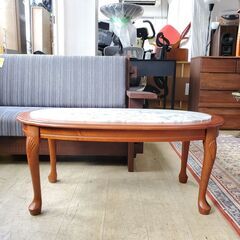 大理石天板 猫脚 センターテーブル リビングテーブル オーバル 楕円形◆幅100㎝×奥行53㎝×高さ43㎝ 検) ロイズ アンティークス★近隣配送無料 買取帝国 朝霞店の画像