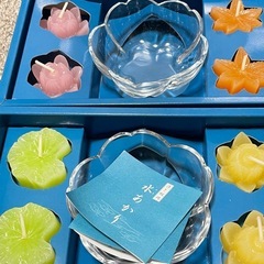 未使用　浮き蝋燭　うきろうそく　キャンドル20個　ガラス器付き　ろうそく　蝋燭　の画像