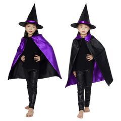 【新品】ハロウィン 子供 マント とんがり帽子 2点セット コスプレ仮装 魔女 Mの画像