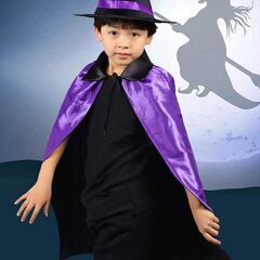 【新品】ハロウィン 子供 マント とんがり帽子 2点セット コスプレ仮装 魔女 Mの画像