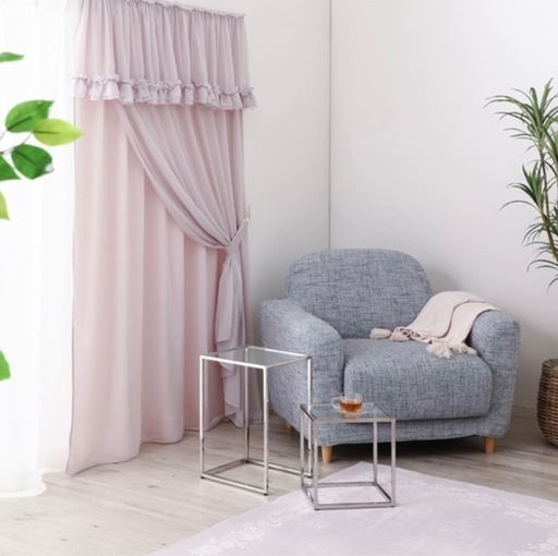 フランフラン　フリルバランス ダブルカーテン　ライトピンク　姫系　2枚セット