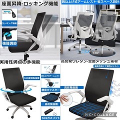 オフィスチェア 椅子 360度回転 無段階昇降 跳ね上げ式アームレスト メッシュの画像
